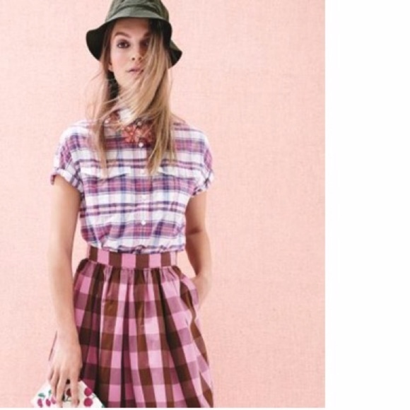 J Crew Cotton Midi Skirt Oversized Gingham Check - Picture 2 of 8